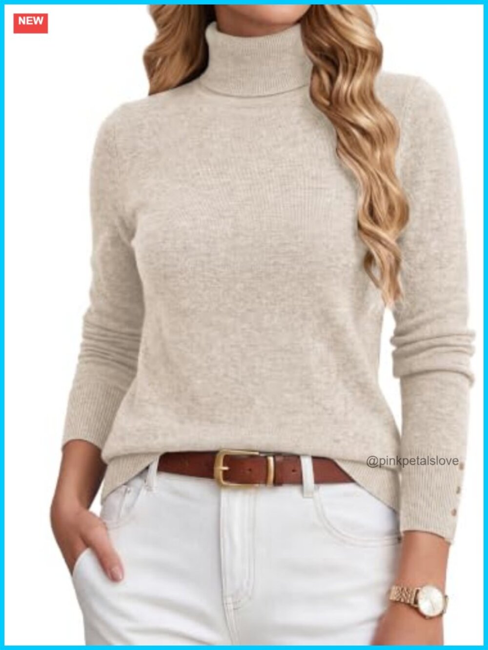 Merino Wool Cashmere Blend Turtleneck Pullover Sweater